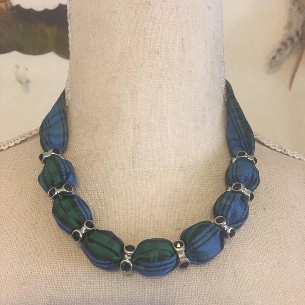 Country Girl plaid fabric covered bead necklace